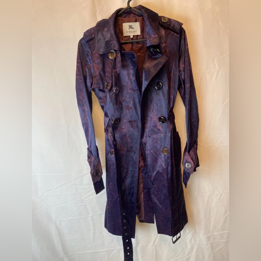 Burberry Purple Satin // Silk Trench Coat Small